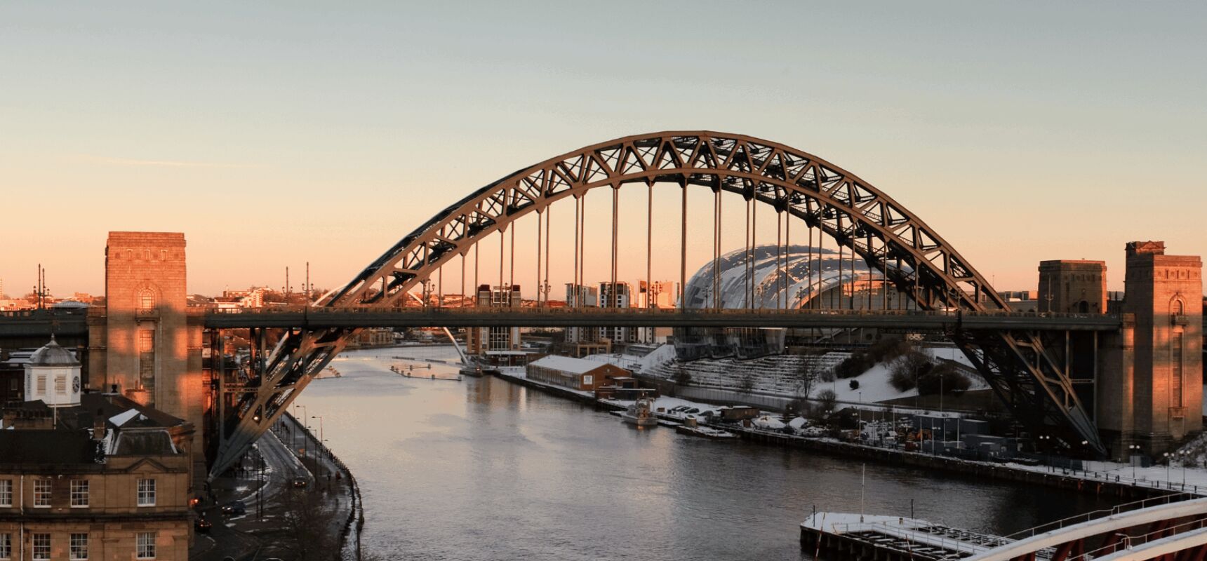 View of Tyne Bridge and river in Gateshead